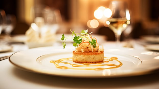 AI generated Exquisite main course meal at a luxury restaurant, wedding food catering and English cuisine photo