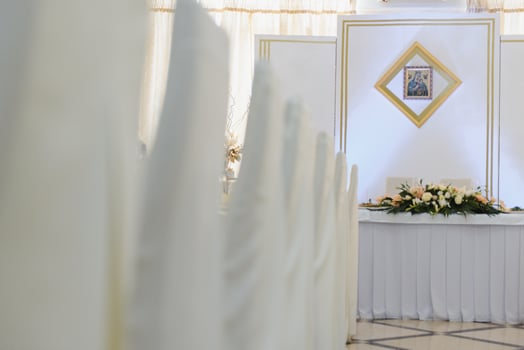 an image of tables setting at a luxury wedding hall photo
