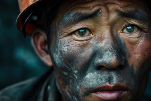 AI generated Asian miner face worker. Generate Ai photo