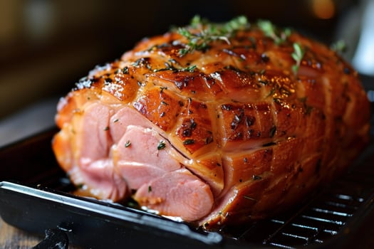 AI generated Baked glazed ham dish. Generate ai photo