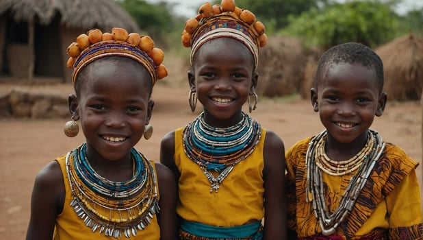 AI generated Group of african children in traditional clothes photo