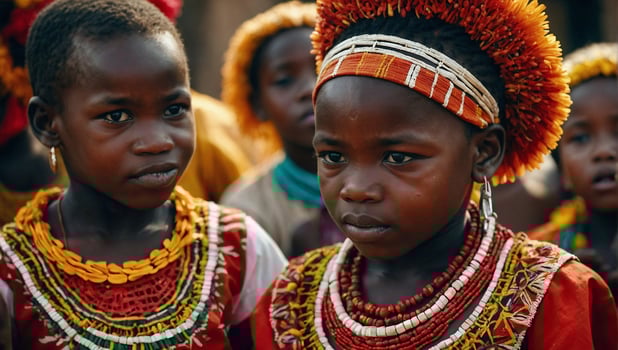 AI generated Group of african children in traditional clothes photo