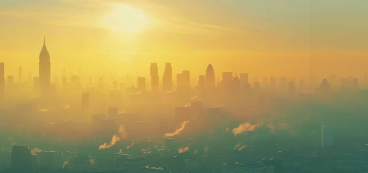AI generated Hazy sunrise over the urban skyline photo