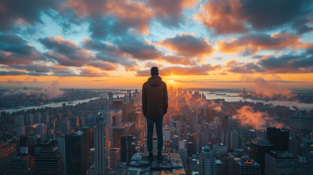 AI generated Man Standing on Top of Tall Building photo