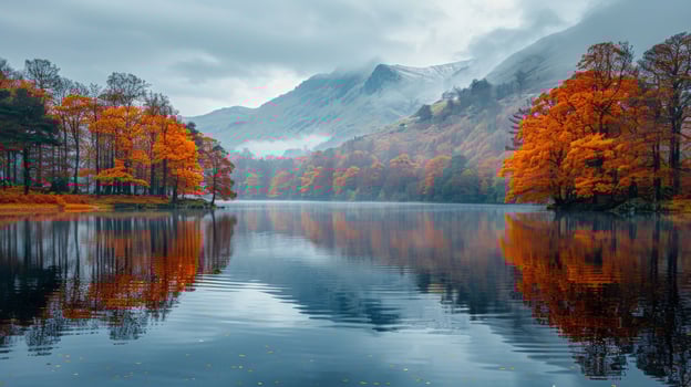 AI generated Lake Surrounded by Trees and Mountains photo