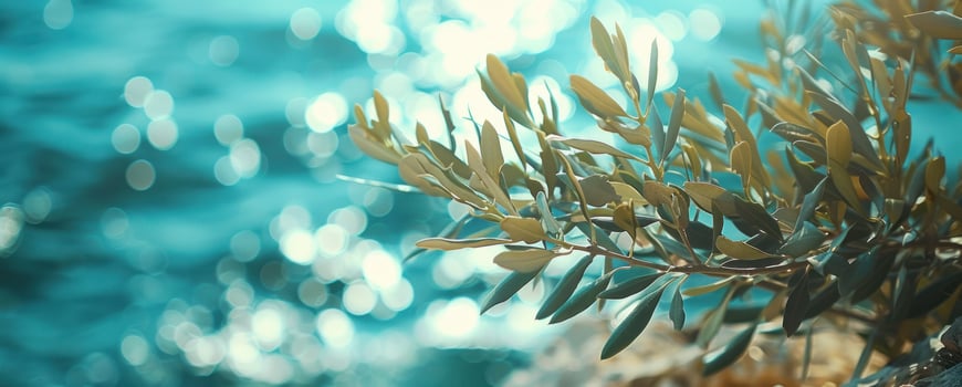 AI generated olive branch near the sea olive photo