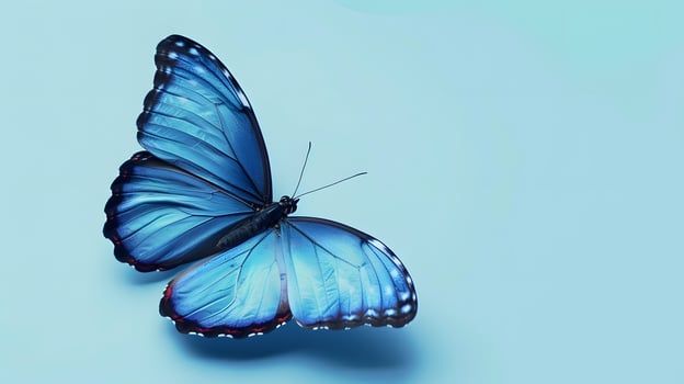 AI generated blue butterfly on a light blue background photo