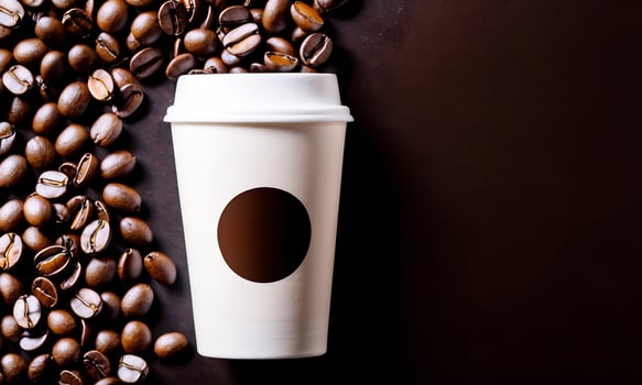 AI generated coffee cup mockup design, coffee cup mockup on coffee beans, hot coffee background, blank coffee cup mockups, paper coffee bags photo