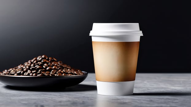 AI generated coffee cup mockup design, coffee cup mockup on coffee beans, hot coffee background, blank coffee cup mockups, paper coffee bags photo
