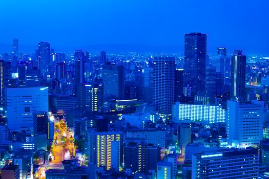 A dawn panoramic cityscape in Osaka photo