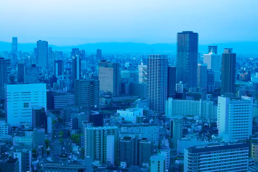 A dawn panoramic cityscape in Osaka photo