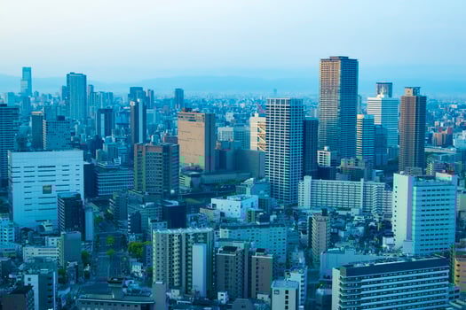 A dawn panoramic cityscape in Osaka photo
