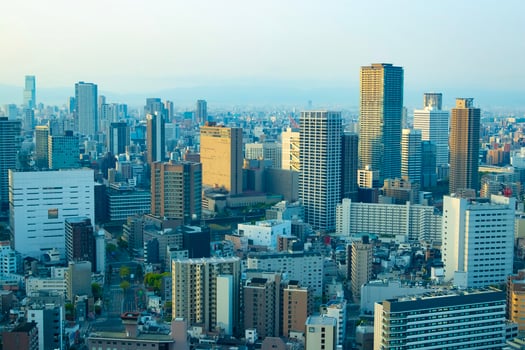 A dawn panoramic cityscape in Osaka photo