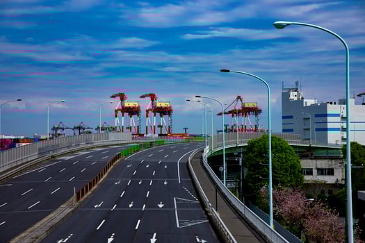 Moving cranes near the warehouse in Tokyo photo