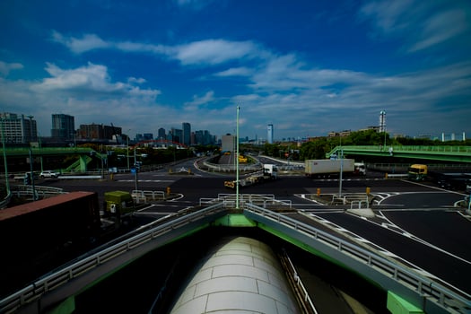 A traffic jam at the city crossing in Tokyo wide shot photo