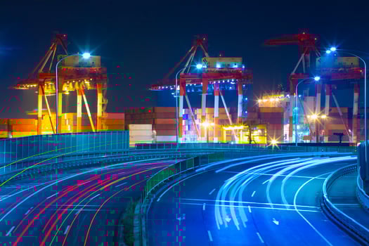A night logistic crane and traffic jam in Tokyo long shot photo