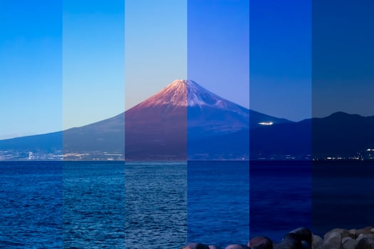 A sliced photography of sunset Mt.Fuji near Suruga coast in Shizuoka photo