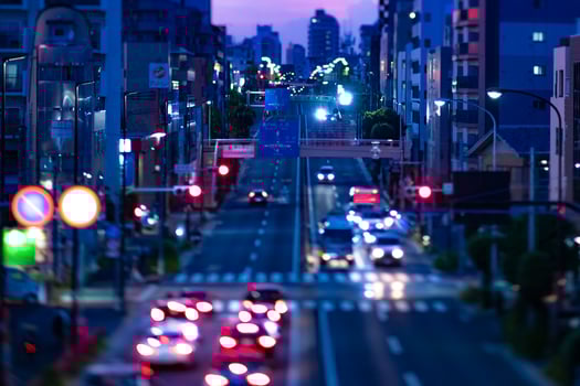 A miniature traffic jam at the street in Setagaya Tokyo at dusk. photo