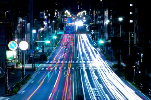 A night traffic jam at the urban street in Tokyo long shot photo