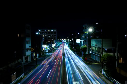 A night traffic jam at the urban street in Tokyo wide shot photo