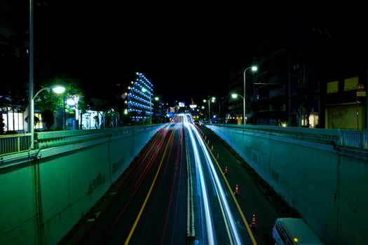 A night traffic jam at the urban street in Tokyo wide shot photo