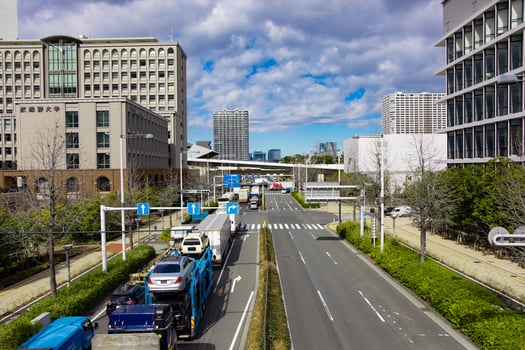 A traffic jam at the city street in Tokyo wide shot photo