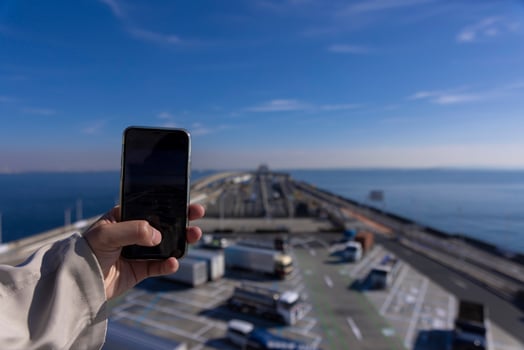 A traffic jam shooting by smartphone on the highway at Tokyo bay area in Chiba photo