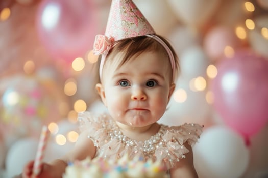 AI generated Adorable Baby girl birthday. Generate Ai photo