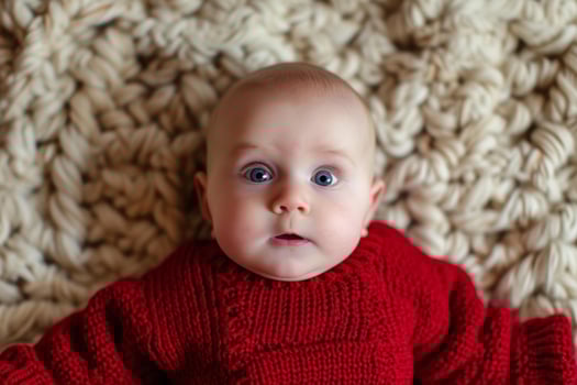 AI generated Cozy Baby red sweater autumn. Generate Ai photo