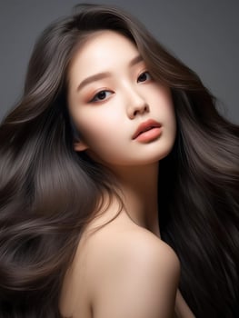 AI generated Portrait of beautiful young aisan woman. beauty fresh skin, wellness or cosmetic concept photo