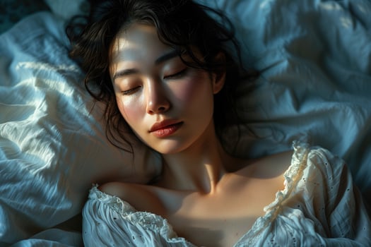 AI generated Beautiful young woman in pajamas sleeping in bed at early morning photo