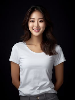 AI generated Portrait of a beautiful asian woman in white t-shirt photo
