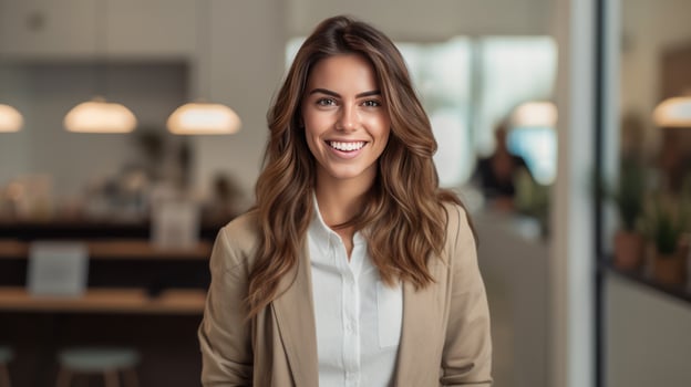 Portrait of smiling businesswoman in the office background photo