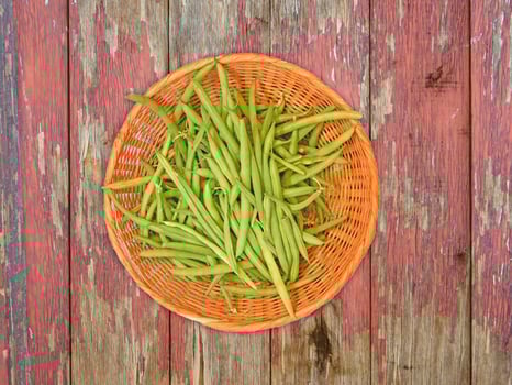 Green Bean Vegetable On Wooden Background photo