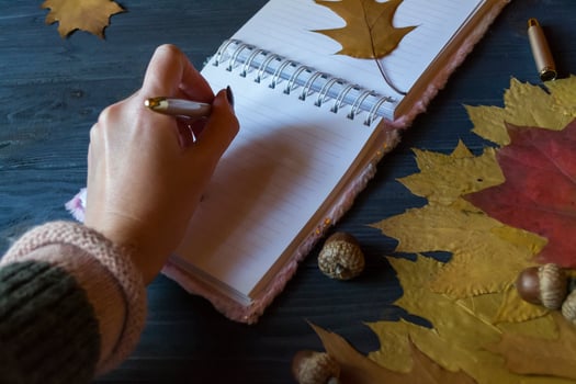 Hand writing in notebook. photo