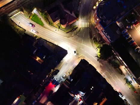 High Angle View of Illuminated Central Harpenden Town of England During Night. United Kingdom. March 16th, 2024 photo