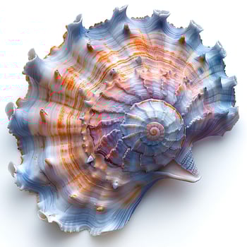 AI generated Colorful seashell isolated on white background with shadow. Sea shell isolated. Colorful salt water seashell top view. Seashell flat lay photo