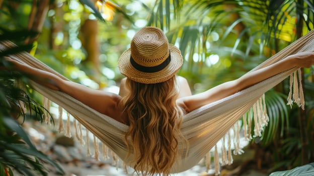 AI generated Woman Sitting in Hammock in Jungle photo