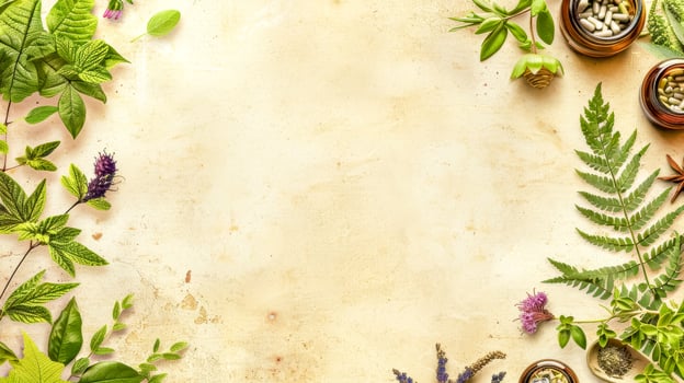 AI Generated Herbal frame on neutral background photo