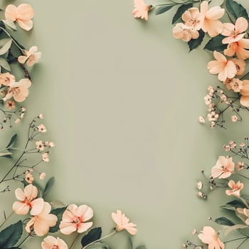 AI generated flowers botanical frame on olive pastel background photo