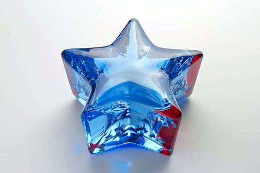 AI generated Elegant Blue Glass Star with Red Ribbon Isolated on White Background photo