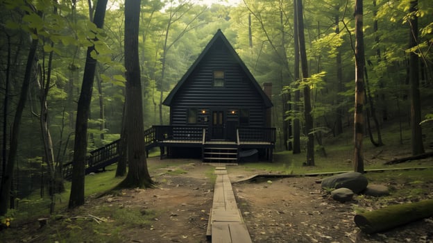 AI generated Secluded cabin in peaceful forest retreat for relaxation photo