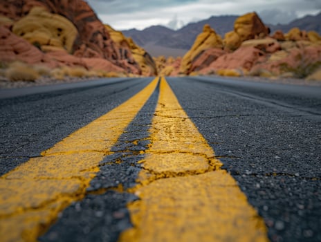 AI generated Road in the desert, yellow traffic line photo