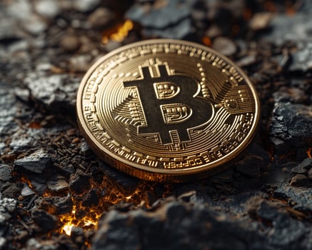 AI generated Bitcoin gold coins. Virtual cryptocurrency concept photo