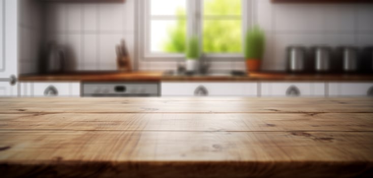 AI generated empty wooden table in the kitchen Generative AI photo