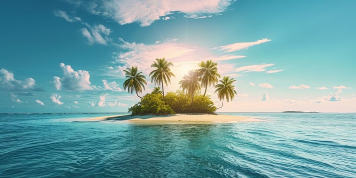 AI generated island with palm trees and white sand in the middle of the ocean Generative AI photo