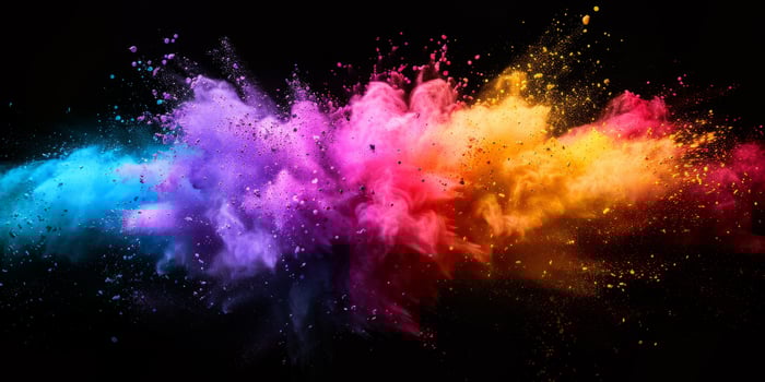 explosion of multi-colored powder on a black background photo
