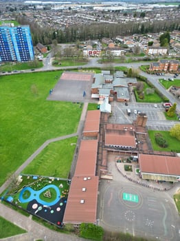 Aerial View of Residential Estate at  North Luton City of England UK. March 19th, 2024 photo