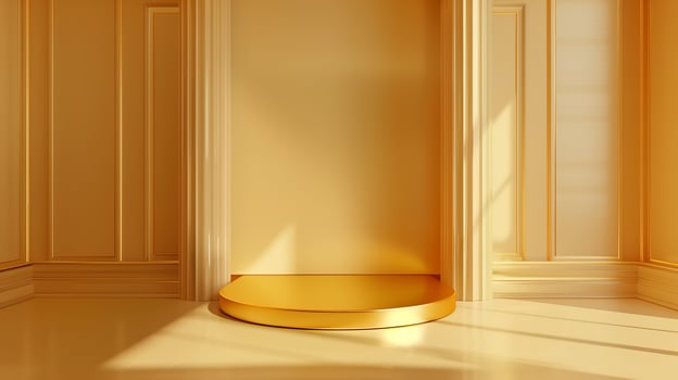 luxury empty podium for product presentation in bright and shiny gold with pastel elegance photo
