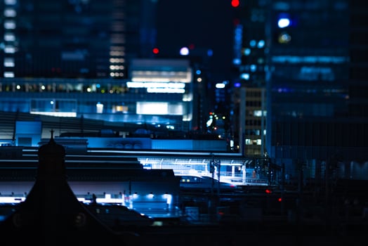 A night miniature cityscape in front of Tokyo station tiltshift photo